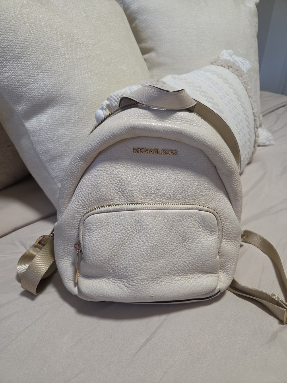Michael Kors Cream Pebbled Leather Mini Backpack with Gold Hardware